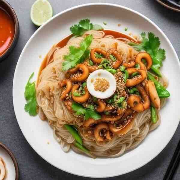 Рисовая лапша с кальмаром покитайски